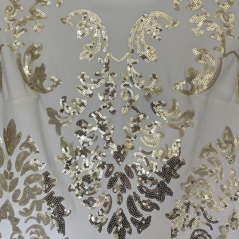 NWT White & Gold Metallic Sleeve Cocktail Keyhole Dress - Picture 3 of 5